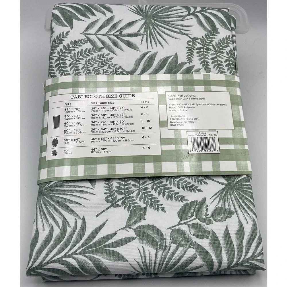 Lintex Home Ferns Vinyl Tablecloth 52 x 70 Rectangle Flannel‎ Back BBQ